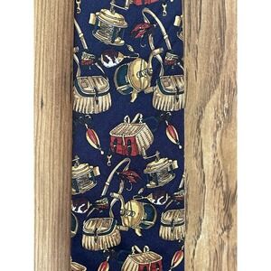 Alynn Tie Mens Blue Silk Fly Fishing Basket Reels Lures 3.75” Vintage Usa